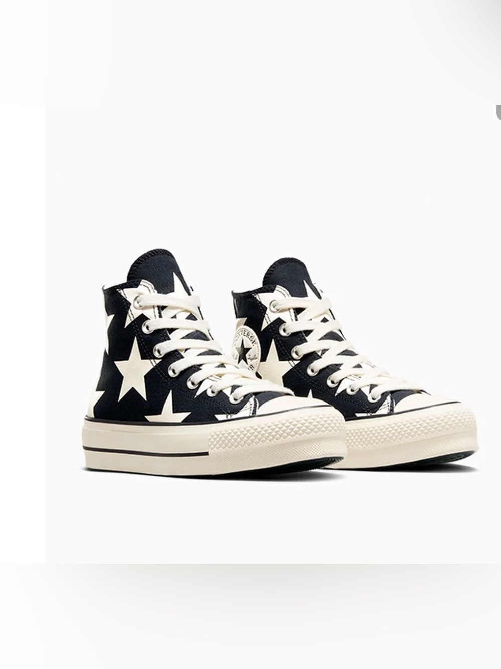 Converse ALL STAR LIFT High Top Sneakers Black & Cream Star Pattern Platform 7.5 - Picture 2 of 14